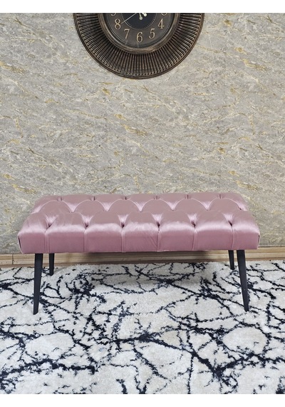 Zafir Siyah Boyalı Sivriltme Ayaklı 90 Cm Puf Bench - Puf - Bench - Kasalı Oturak - Oturak - Yatak Ucu Puf Pembe