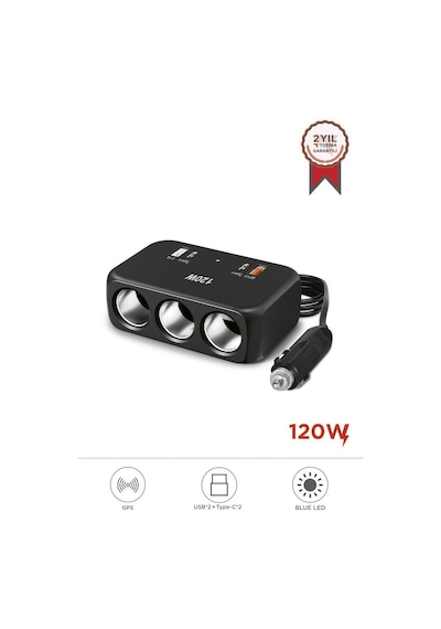 Torima G18 Siyah 120w Çoklu Çıkışlı Araç Şarj Cihazı 2x Type-c, Usb, Qc4.0 & 3 Çakmaklık Girişli