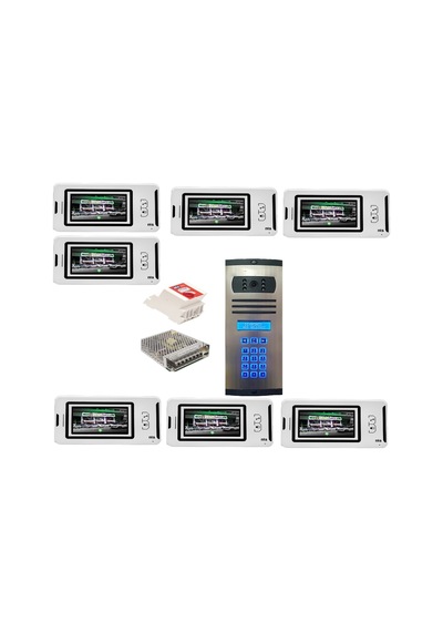 7 Daire Nts 2001-b 4,3'' Görüntülü Diafon Beyaz-8003 Tuş Takımlı Şifreli Zil Panelli Set