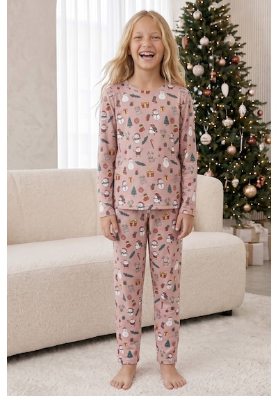 Siyah İnci Yılbaşı Temalı Pamuklu Likralı Örme Pijama Takım 26241173 Çok Renkli