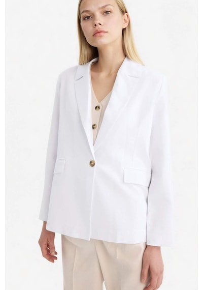 DeFacto Oversize Geniş Kalıp Keten Karışımlı Beyaz Blazer Ceket Z2536AZ25SPWT34 Beyaz