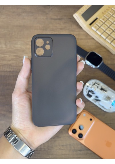 İphone 12 Uyumlu Süper İnce Mat Ultra Thin Silikon Kılıf Buzlu Siyah