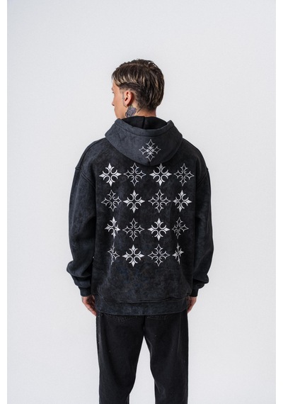 Respire Erkek Muse Baskılı Yıkamalı Kapüşonlu Oversize Hoodie Siyah