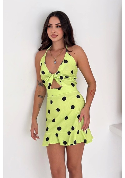 Asprin Fashion Desenli Bürümcük Elbise Yeşil Yeşil