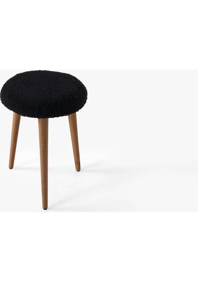 Modern Ahşap Ayaklı Teddy Kumaş Tabure Makyaj Masası & Ayak Dinlendirme Elegant Siyah Siyah