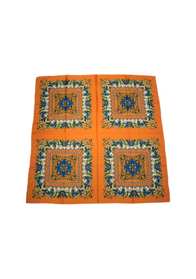 Tikitonki Etnik Çiçek Desenli Çok Parçalı Saten Oranj Eşarp Oranj Oranj