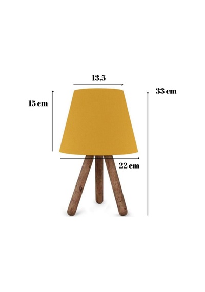 Pratik Tripod Lambader Ve İki Adet Ahşap Üç Ayaklı Abajur Ceyiz Seti Sarı Kumaş