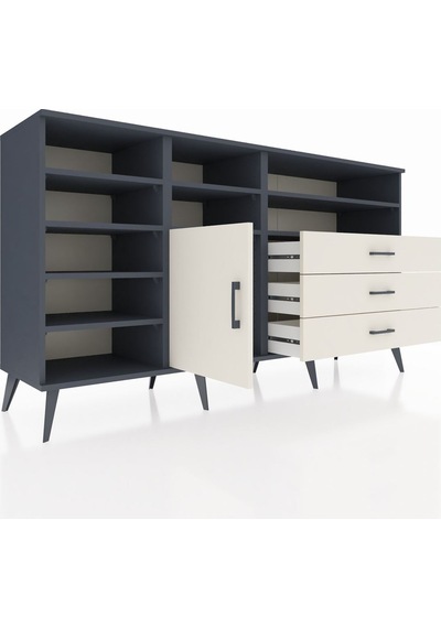 Hyperion Konsol 8 Raflı 3 Çekmeceli Tek Kapaklı 176x44x99 Antras Antrasit-aytaşı Hyperion Konsol 8 Raflı 3 Çekmeceli Tek Kapaklı 176x44x99 Antras Antrasit-aytaşı