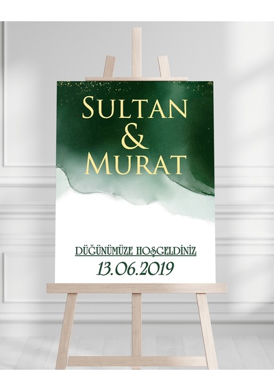 Söz Nişan Düğün İçin 50x70 Karşılama Panosu - Yeşil Tasarımlı 005 Beyaz