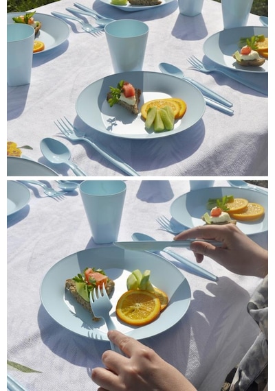 Çantalı Piknik Seti Mavi 30 Parça Çok Renkli