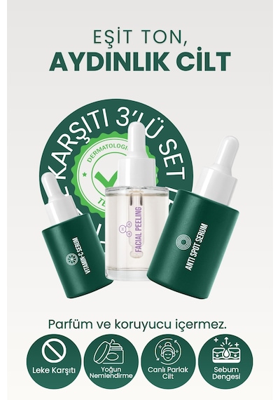 Aydınlatıcı Bakım Seti - C Vitamini, Kırmızı Peeling Ve Leke Serumu 3'lü Rutin