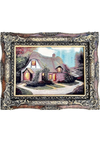 Hobbit Evi Adlı İran Tebriz Halı Tablo 94x75cm - Duvar Halı Kilim Tablo