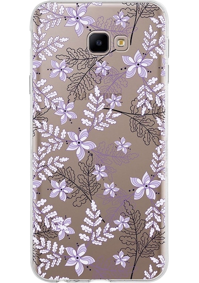 Samsung Galaxy Uyumlu J4 Core Kapak Floral Lila Tasarımlı Şeffaf Silikon Kılıf