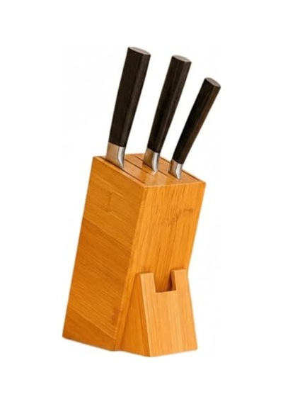 Bambu Ahşap Bıçak Standı 220 Mm Eğik Tasarım, Kaymaz Tabanlı, Çoklu Bıçak Yuvalı, Modern Ve Doğal Mutfak Düzenleyici 6999