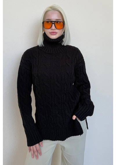 Madmext Siyah Boğazlı Triko Kazak Mg2376 Siyah