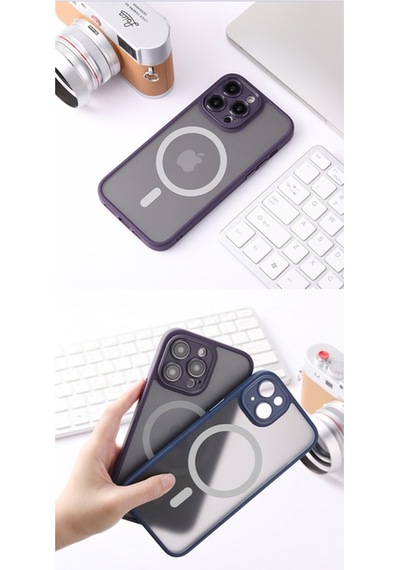 Rock Apple Uyumlu iPhone 14 Plus Anti-drop Lens Korumalı Magsafe Kılıf Mavi Mavi