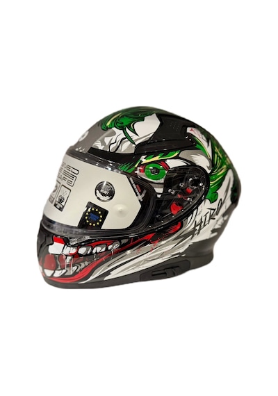 Shiro Katana Sv Joker Kapalı Kask Beyaz - Kırmızı - Yeşil