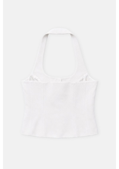 Thalure Kadın Beyaz Halter Yaka Crop Yelek