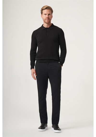 İmza Siyah Polo Yaka Uzun Kol Örme Comfort Fit Pamuklu Kazak 1012265150