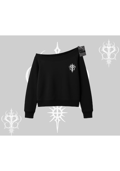 Startmore Cat Mom Yazılı Minimal Kedi Arka Baskılı Kayık Yaka Sweatshirt Siyah