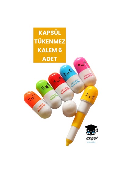 Kapsül Tükenmez Kalem 6 Adet Çok Renkli