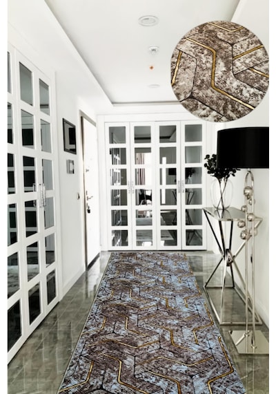 Gold Kahve Kaymaz Tabanlı Kesme Yolluk Koridor Mutfak Salon Halısı-6001KH
