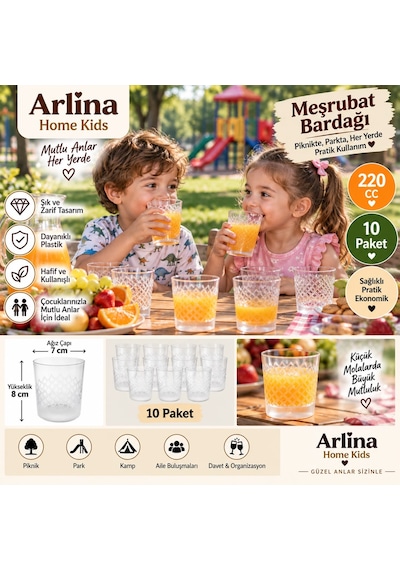 220 Cc Yuvarlak Desenli Plastik Meşrubat Bardağı 10 Lu Paket Beyaz
