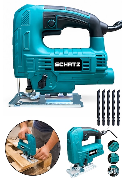 Schatz 550w Sjs Metal Şanzıman 5 Kademe Devirli Pandül Ayarlı Bakır Sargılı Dekupaj Testere Makinesi Mavi
