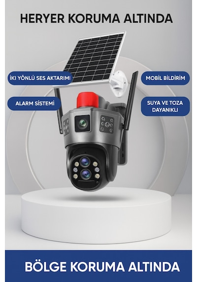 Vn Okam 6020 15mp 3 Lensli 4g Solar Güneş Enerjili Akıllı Güvenlik Kamerası Gece Görüş İnsan Takibi