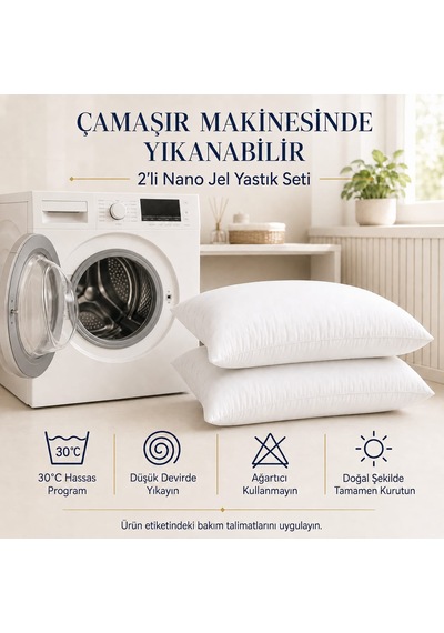 Sinada 2 Adet Microfiber 1000gr Nano Jel Yastık 50x70 Cm - %100 Pamuk Kılıflı Beyaz