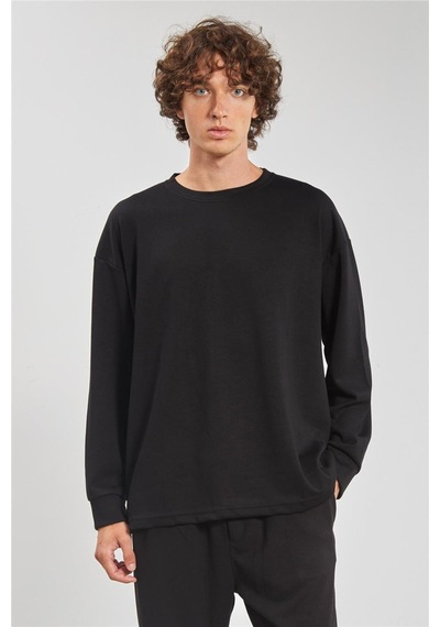 Barrels And Oıl Bisiklet Yaka Erkek Sweatshirt- Siyah Siyah