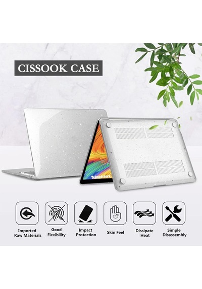 Apple Uyumlu MacBook Air 13.3 Inç M1 Çip A2337 A2179 A1932 Simli Şeffaf Siyah Koruyucu Kılıf Crystal Star Şeffaf