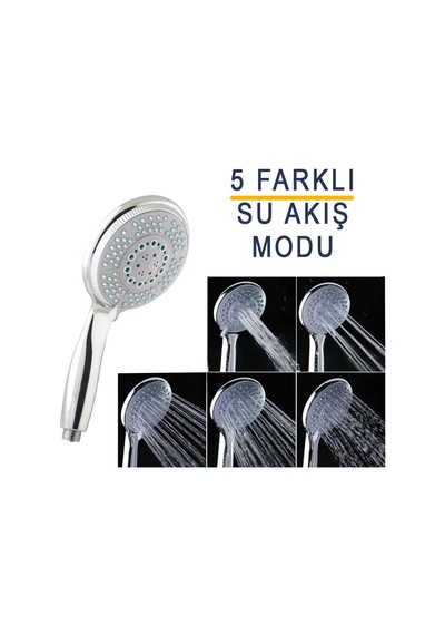 5 Fonksiyonlu Büyük Başlı El Duşu Duş Başlığı - Farklı Püskürtme Modları - Yüksek Kaliteli Abs Krom Kapl Diğer