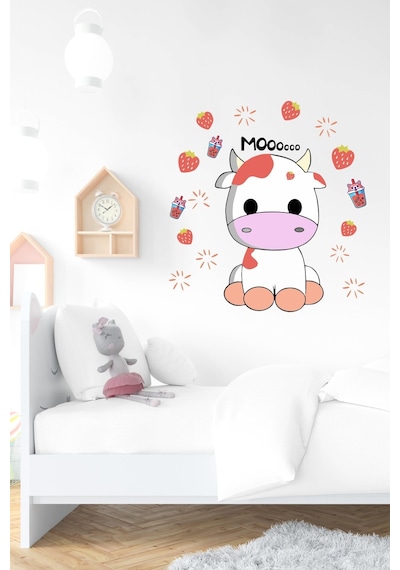 MSticker Sevimli İnek Ve Çilekler Çocuk Bebek Odası Sticker