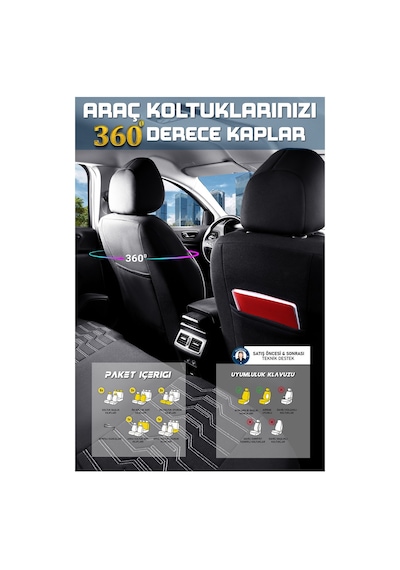 Renault Kangoo E-tech 2+1 Deri Detaylı Oto Koltuk Kılıfı Ön Arka Set Siyah Beyaz Platinium Model Fs