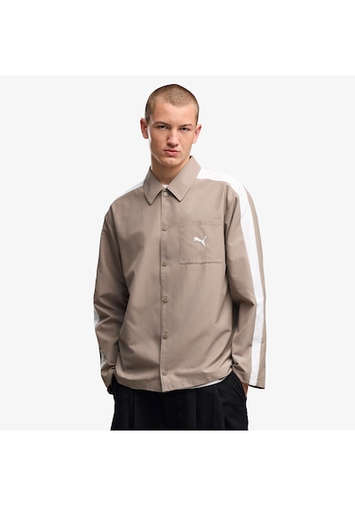 Puma T7 Relaxed Woven Overshirt Erkek Gri Gömlek 638362 Çok Renkli