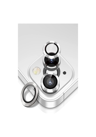 Apple Uyumlu iPhone 14 Metal Çerçeveli 2'li Kamera Lens Koruyucu-GÜMÜŞ