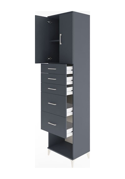 Hyperion Dolap 2 Raflı 5 Çekmeceli 2 Kapaklı 60x44x243 Antrasit-antrasit Antrasit