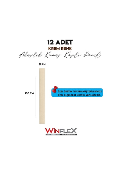 12 Adet Dekoratif Akustik Kumaş Kaplı Panel- 10x100cm Krem