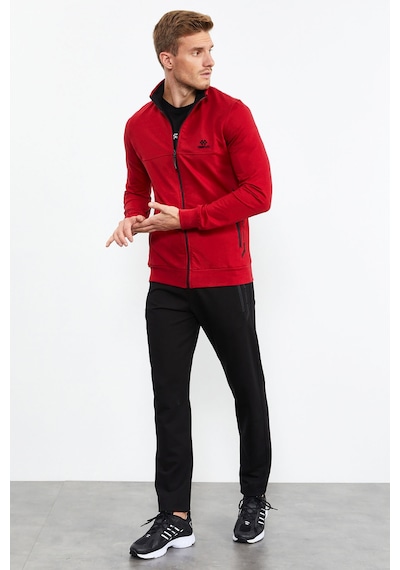 Tommy Life Kırmızı - Siyah Dik Yaka Fermuarlı Standart Kalıp Klasik Paça Erkek Eşofman Takımı - 85152 Kırmızı - Siyah