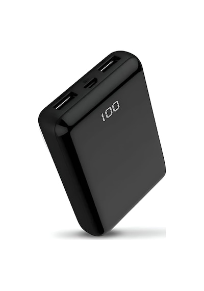 10000 Mah Taşınabilir Powerbank, Çift Usb Çıkışlı 2.1a Hızlı Şarj , Led Dijital Ekranlı, Ultra İnce Ve Hafif 180 G, Telefon Ve Tablet Uyumlu Siyah