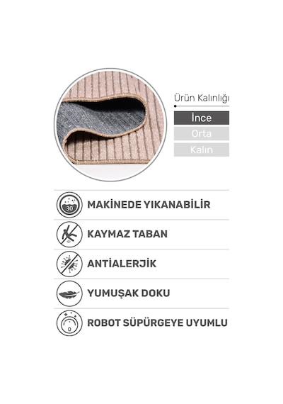 Lidya Bukle Jüt Çizgili Halı Kaydırmaz, Kadife Hissi, Kolay Temizlik, Antibakteriyel, Modern Kahverengi