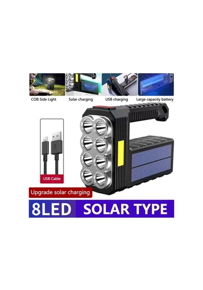 Güneş Enerjili Kamp Lambası 8'li Ultra Güçlü Led Yan Işık Usb Solar Kamp Balıkçılık Acil Durum Fener Siyah
