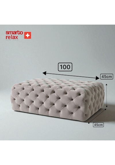 Smarto Relax Puf Swiss Style Soglio Ayaksiz Kapitoneli 100x45x45 Puf Ayaksız Kapitoneli Dekoratif Puf Bej