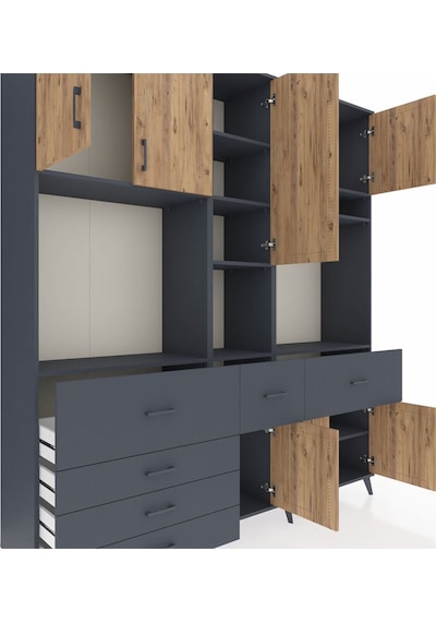 Hyperion Dolap 10 Raflı 6 Çekmeceli 8 Kapaklı 220x44x243 Antrasit-çam/antrasit Çok Renkli Hyperion Dolap 10 Raflı 6 Çekmeceli 8 Kapaklı 220x44x243 Antrasit-çam/antrasit Çok Renkli