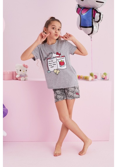 Siyah İnci Lisanslı %100 Pamuk Çok Renkli Bisklet Yaka Şort Pijama Takım Hk101 Gri Siyah İnci Lisanslı %100 Pamuk Çok Renkli Bisklet Yaka Şort Pijama Takım Hk101 Gri