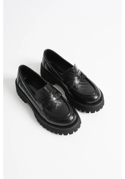 Trendella Kadın Günlük Siyah Kroko Loafer Ayakkabı Tr10ms02g