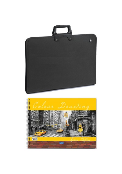 35x50 Cm Resim Çantası + 35x50 Resim Defteri Askılı - Fermuarlı Siyah