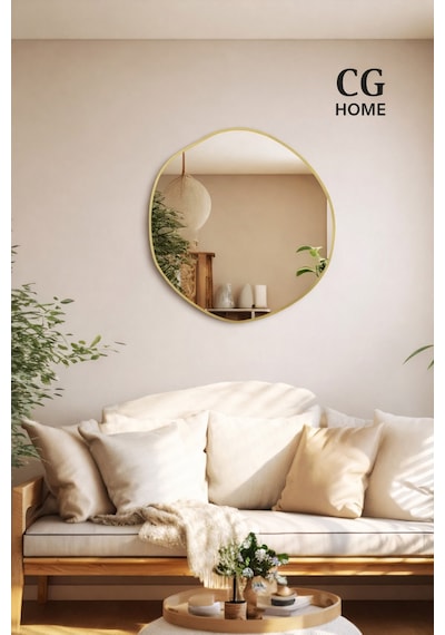 Ant Home Arya Asimetrik Çerçeveli Ayna Modern Dekoratif Salon, Antre Ve Yatak Odası Duvar Aynası Gold