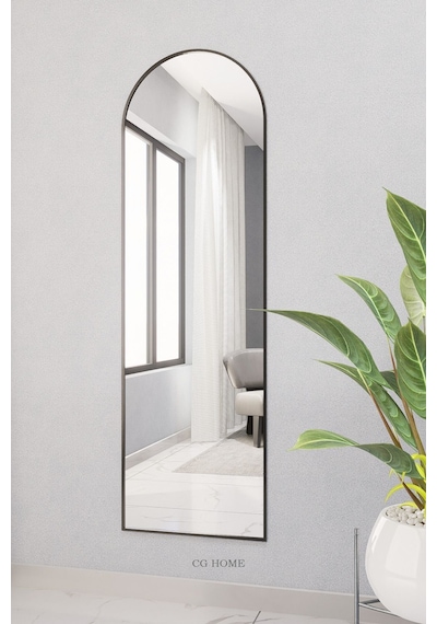 Dekoratif Ayna Mdf Oval Boy Ayna Duvar Aynası 165 X 45 Cm Siyah